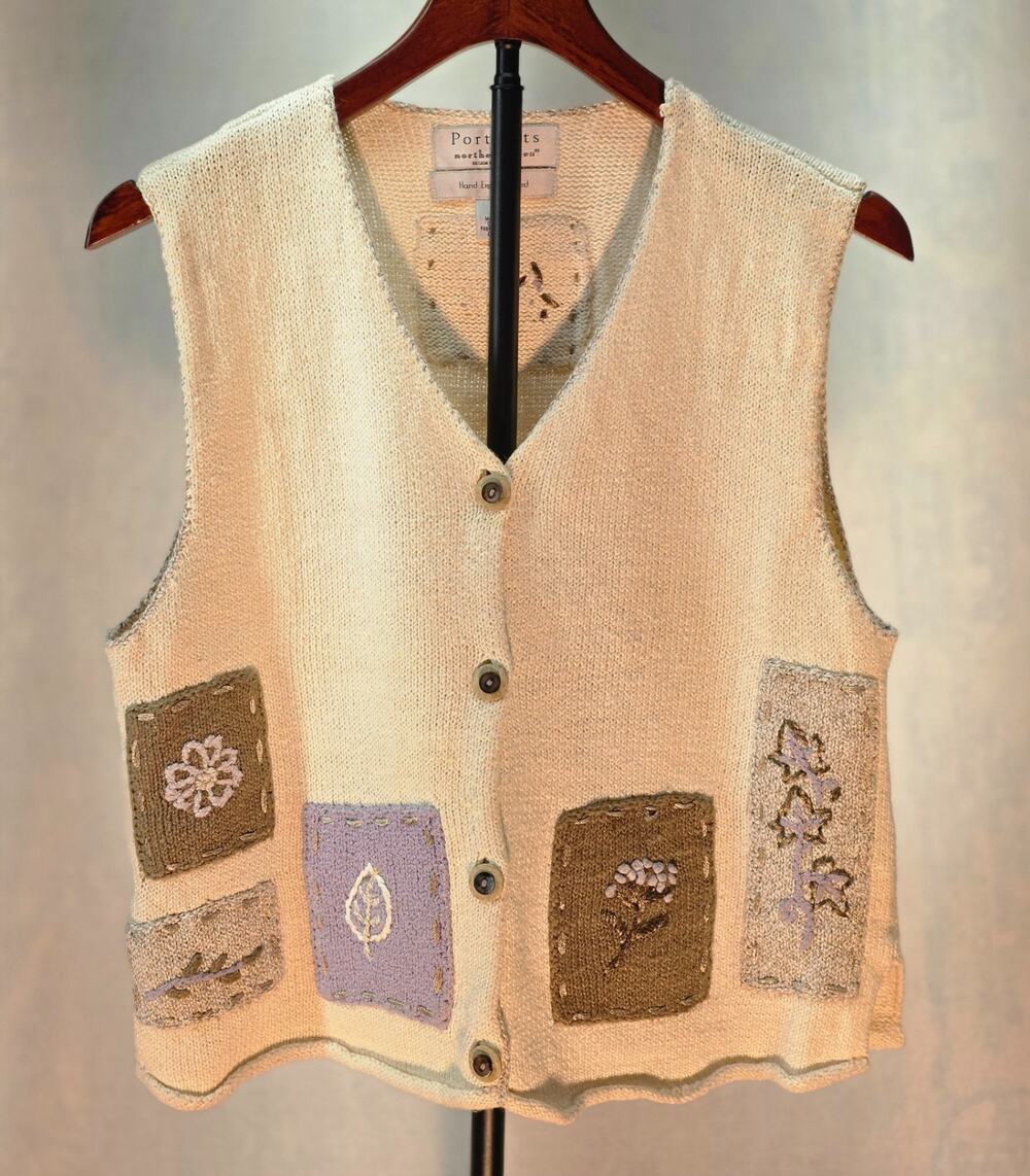 Vintage‎ Portraits By Northern Isles Hand Embroidered Patchwork Sweater Vest (S)
